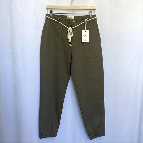 Letters to Juliet L.T.J Khaki Green Army Ankle Zipper Cropped Pants NWT Small - Picture 2 of 8